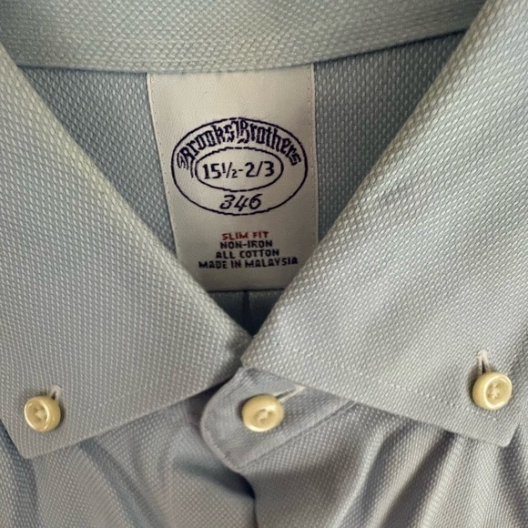 Brooks Brothers 346 Slim Fit Non-Iron Shirt - Light Blue, 15 1/2 - 2/3 - Picture 2 of 2